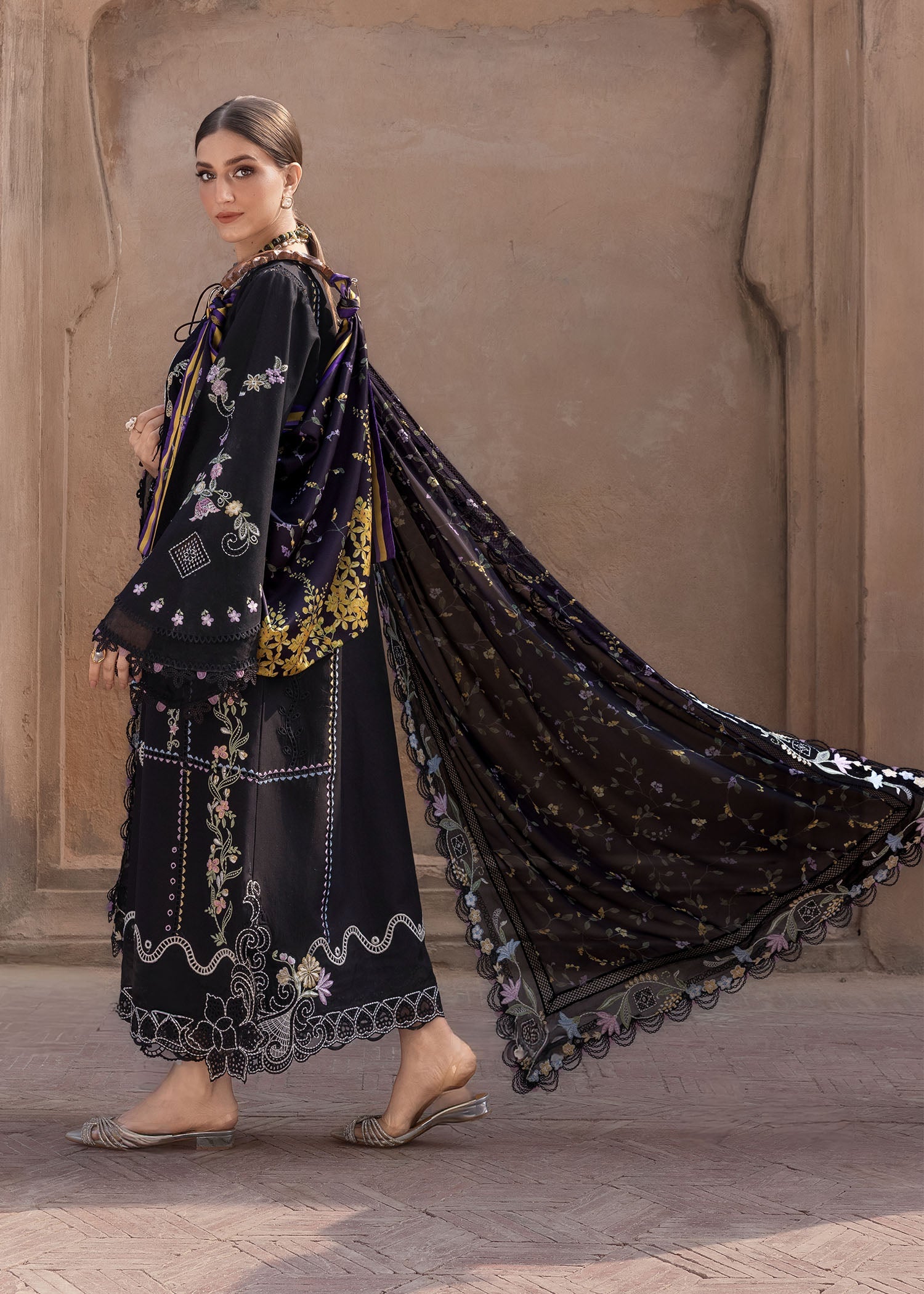 Siah | Emb Unstitched Dhanak 3pc