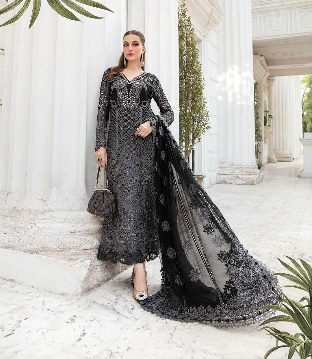 MARIA.B CHIFFON UNSTITCHED EMB SUIT - City Cloth House