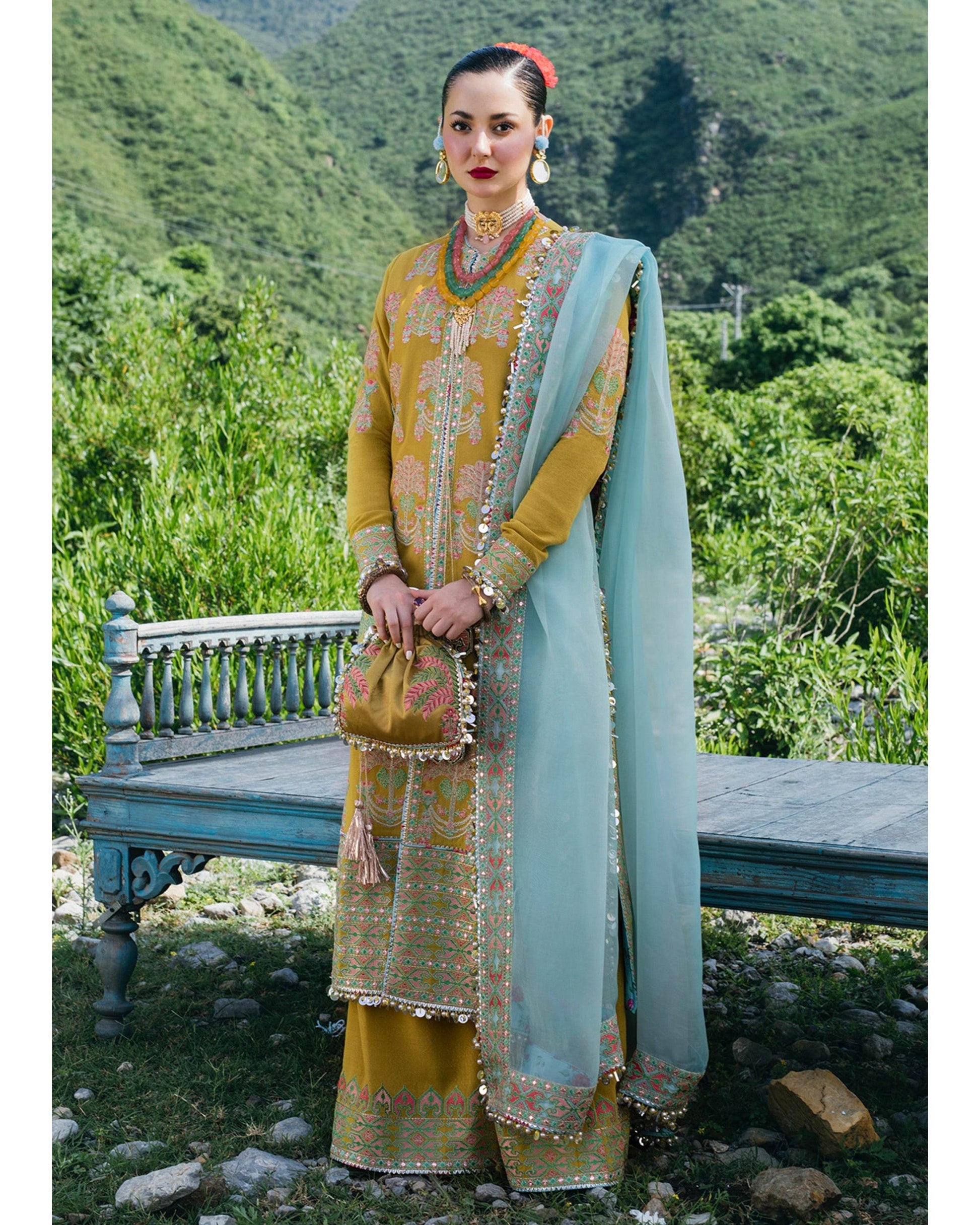 HUSNAIN REHAR KARANDI UNSTICHED EMB 3PC - City Cloth House