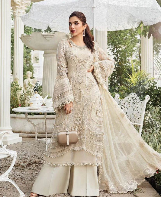 MARIA.B CHIFFON UNSTITCHED EMB SUIT - City Cloth House