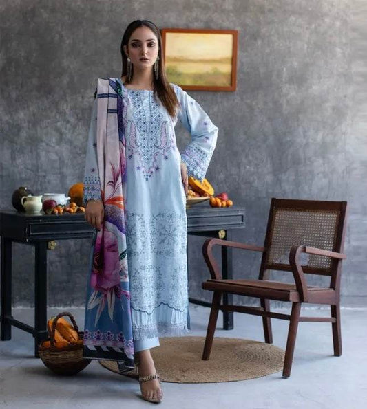 JAZMIN LAWN PREMIUM UNSTITCHED EMB 3PC - City Cloth House