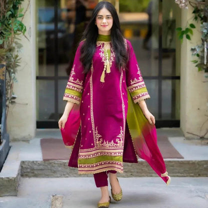 OMAL LINEN UNSTITCHED EMB 3PC - City Cloth House