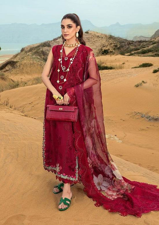 CRIMSON LAWN UNSTITCH EMB 3PC LILLIE DE JONG-CHERRY (3A) - City Cloth House