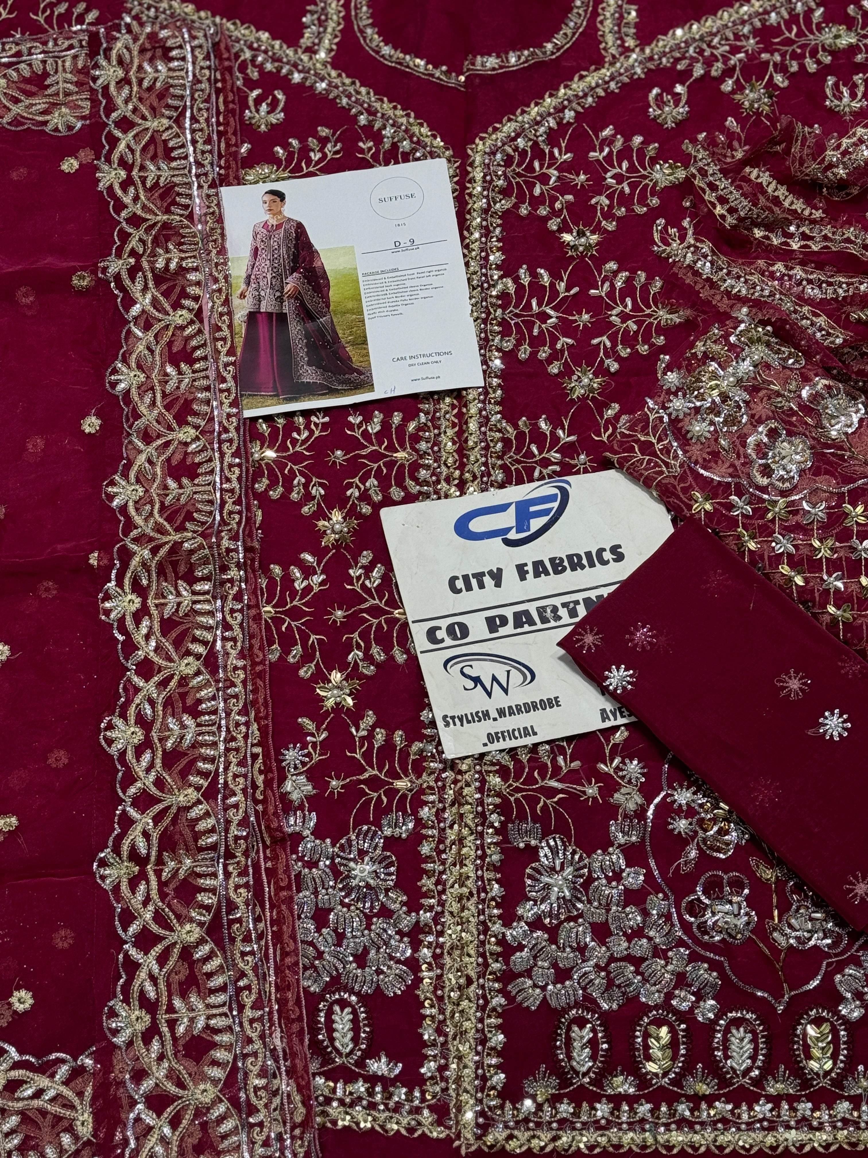 SUFFUSE ORGANZA UNSTITCHED EMB SUIT - City Cloth House