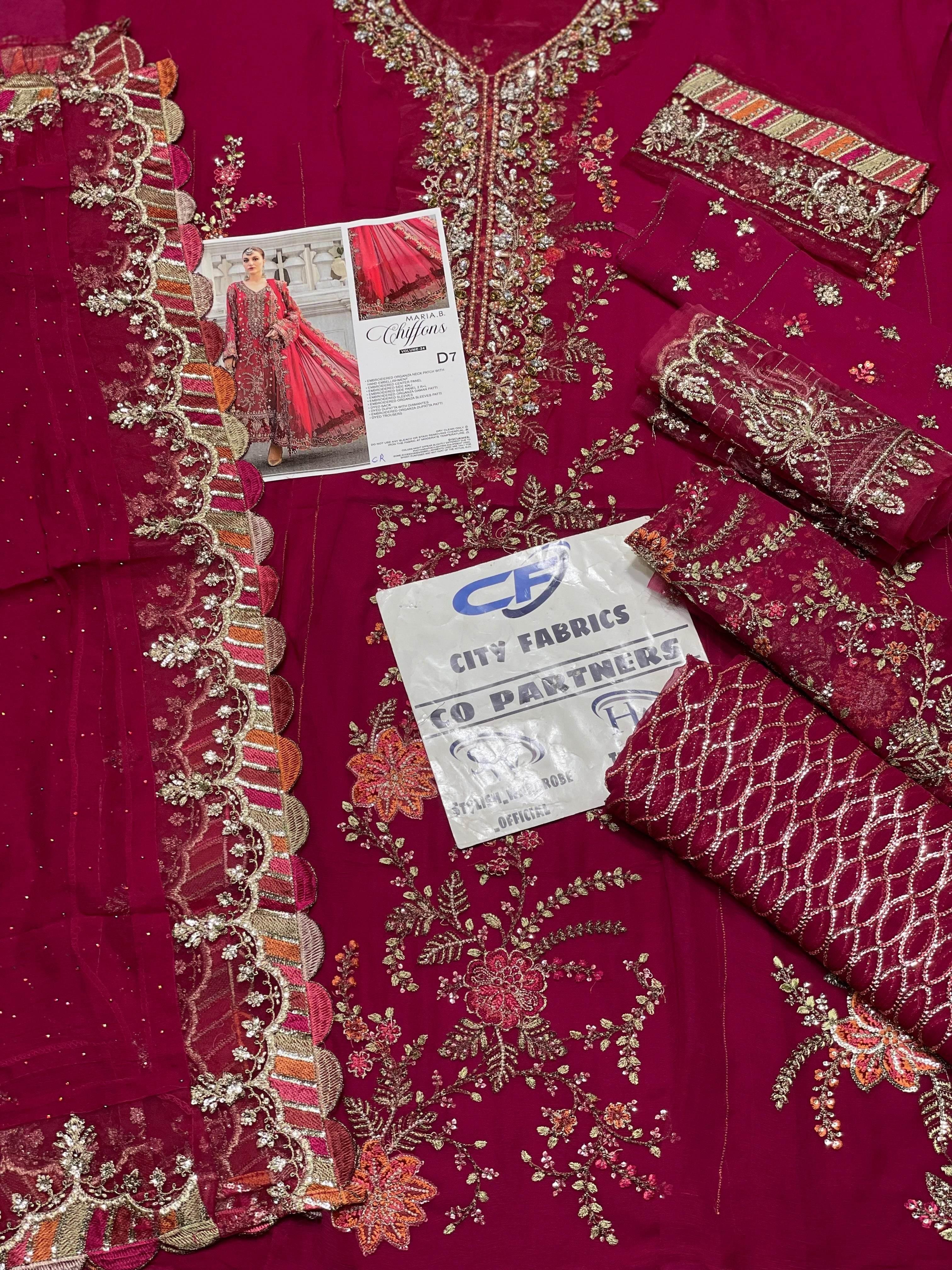 MARIA.B CHIFFON UNSTITCHED EMB SUIT - City Cloth House