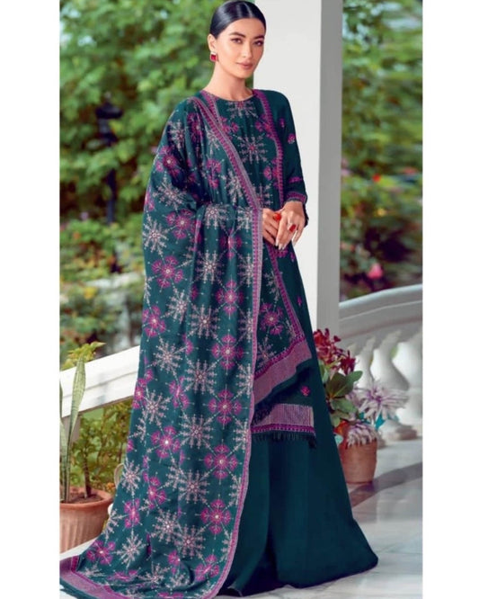 KARANDI UNSTICH EMBROIDERED 3-PC WITH KARANDI SHAWL - City Cloth House