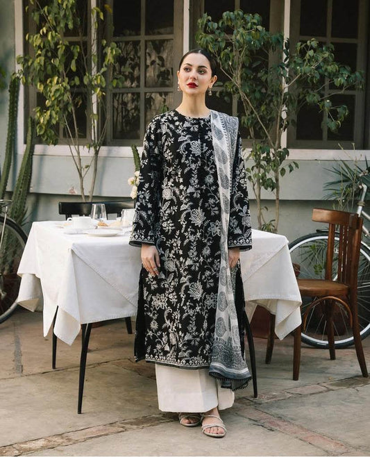 ZARA SHAHJAHAN LINEN UNSTITCHED EMB 3PC - City Cloth House