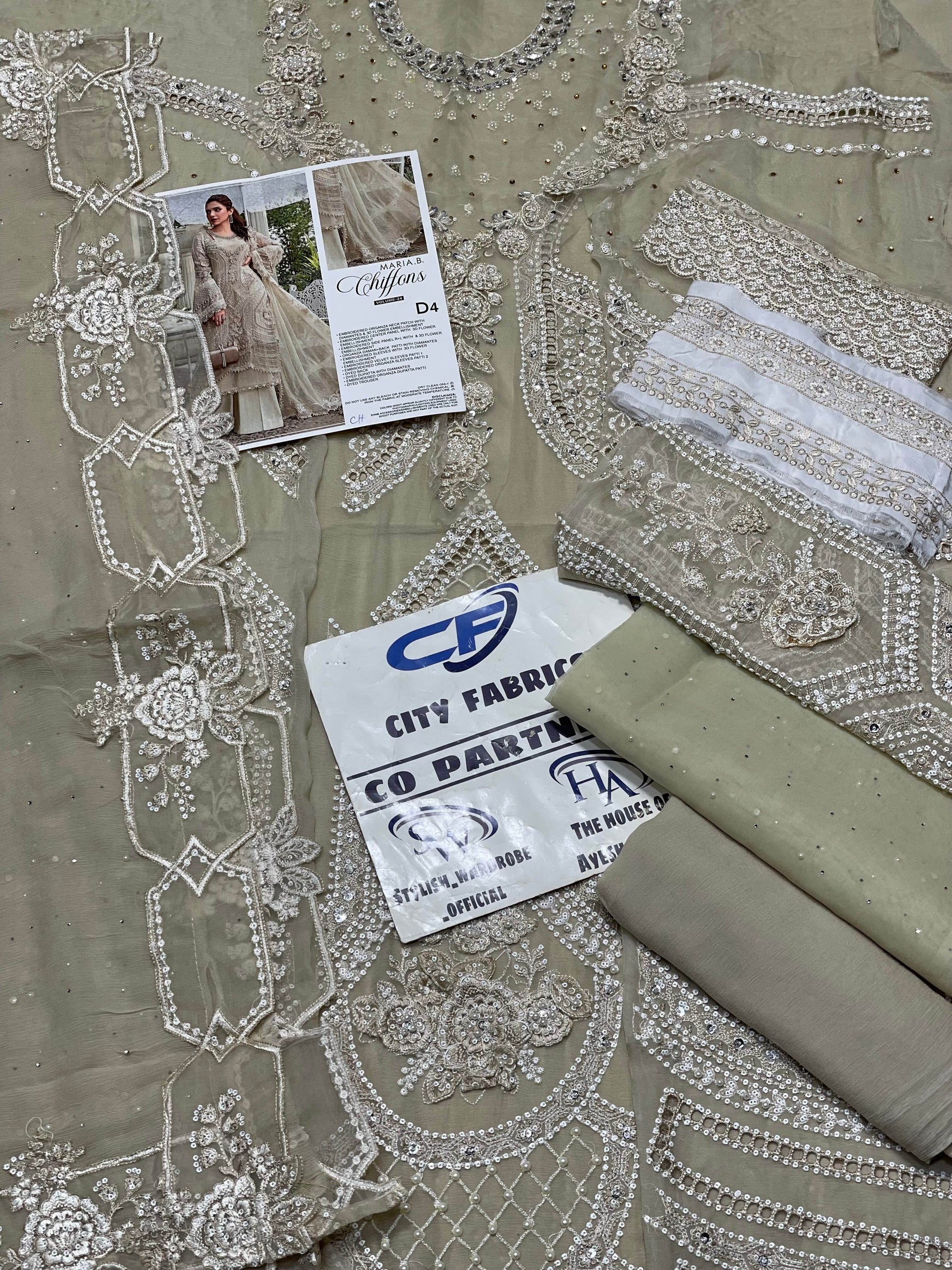 MARIA.B CHIFFON UNSTITCHED EMB SUIT - City Cloth House
