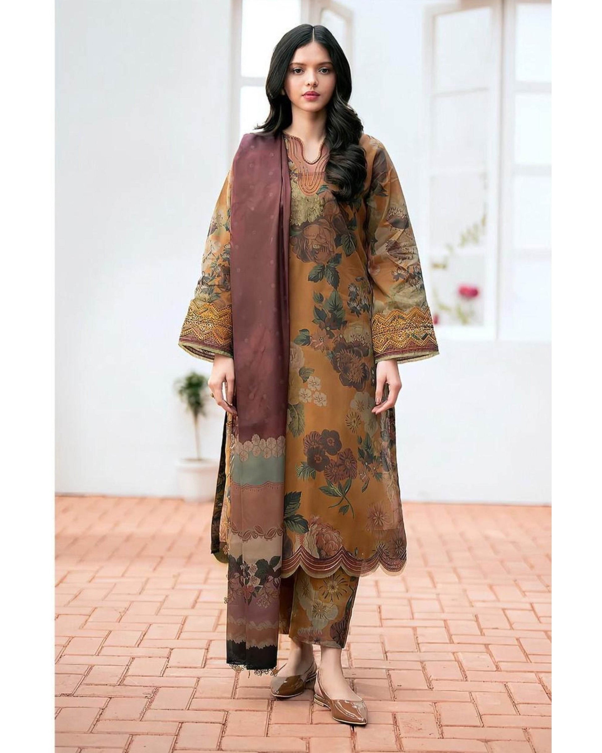 BAROQUE KARANDI UNSTICHED PRINTED 3PC - City Cloth House