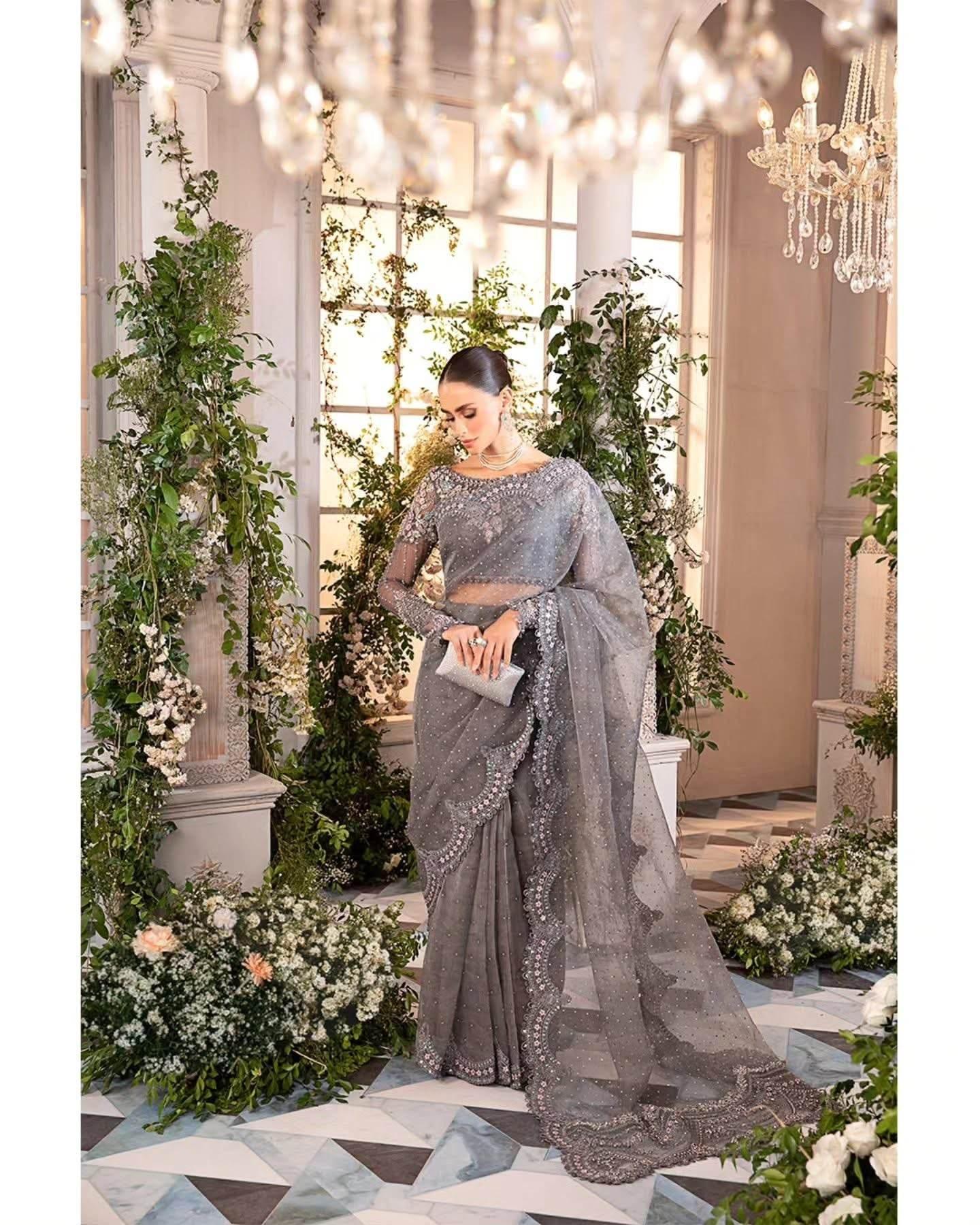 MARIA.B ORGANZA UNSTITCHED EMB SAREE - City Cloth House