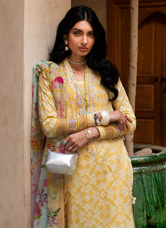 FARAH TALIB AZIZ LAWN UNSTITCH EMB 3PC BAHIA SUN (FTA-12) - City Cloth House