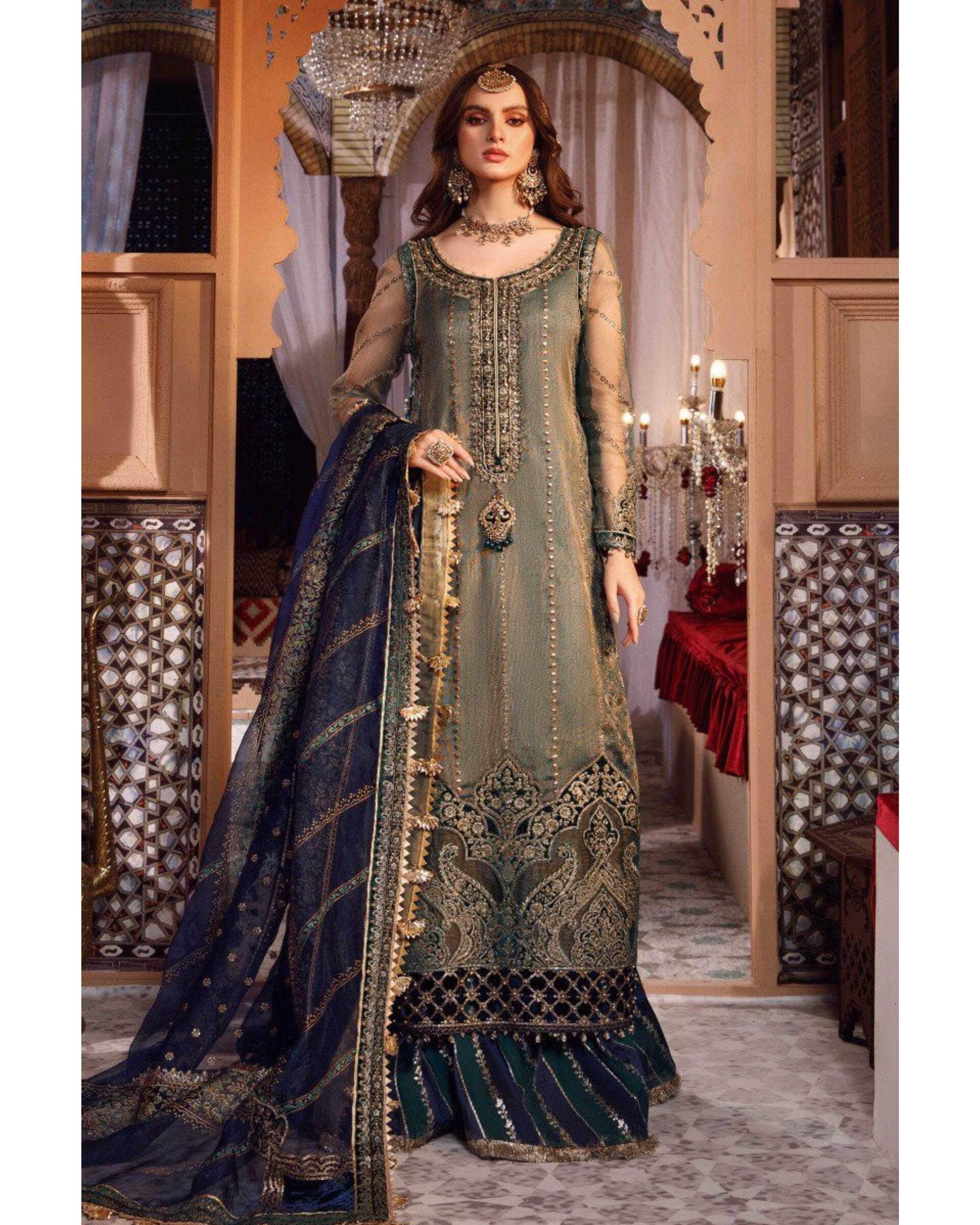 MARIA.B ZARI NET UNSTITCHED EMB SUIT - City Cloth House