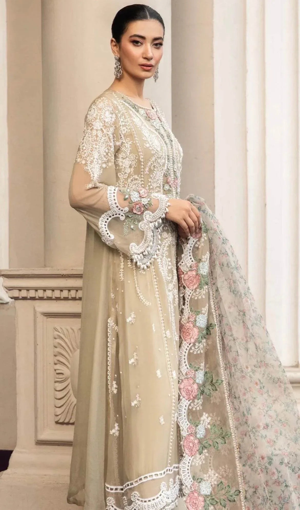 MARIA.B CHIFFON UNSTITCHED EMB SUIT - City Cloth House