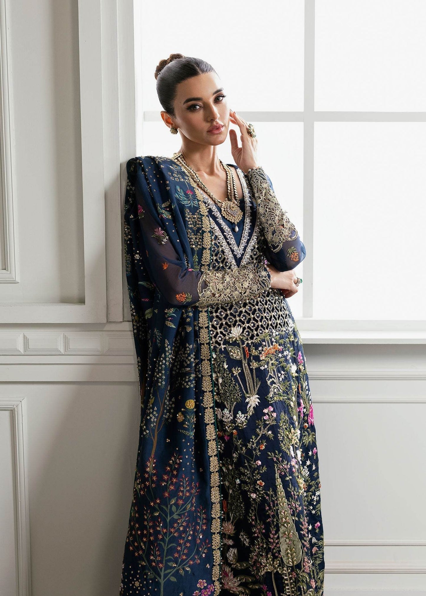 CRIMSON ORGANZA UNSTITCHED EMB SUIT - City Cloth House