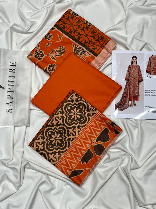 SAPPHIRE DHANAK PRINTED UNSTICHED 3PC