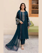 BATIK DHANAK PREMIUM UNSTICHED EMB 3PC - City Cloth House