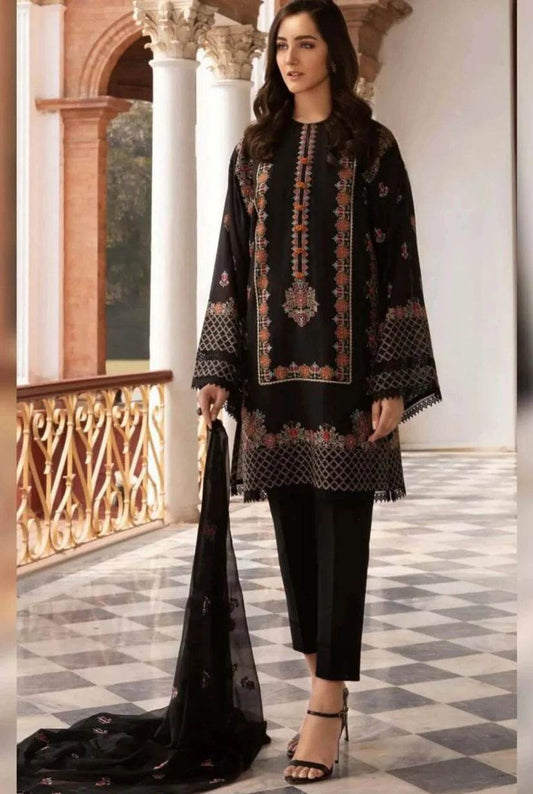 BAREEZA LINEN UNSTITCHED EMB 3PC - City Cloth House