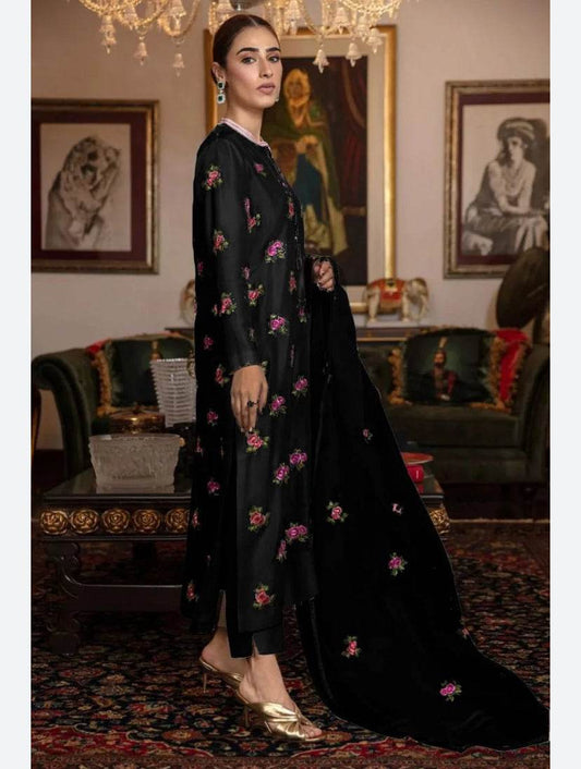 RAW SILK UNSTICH EMBROIDERED 3PC - City Cloth House