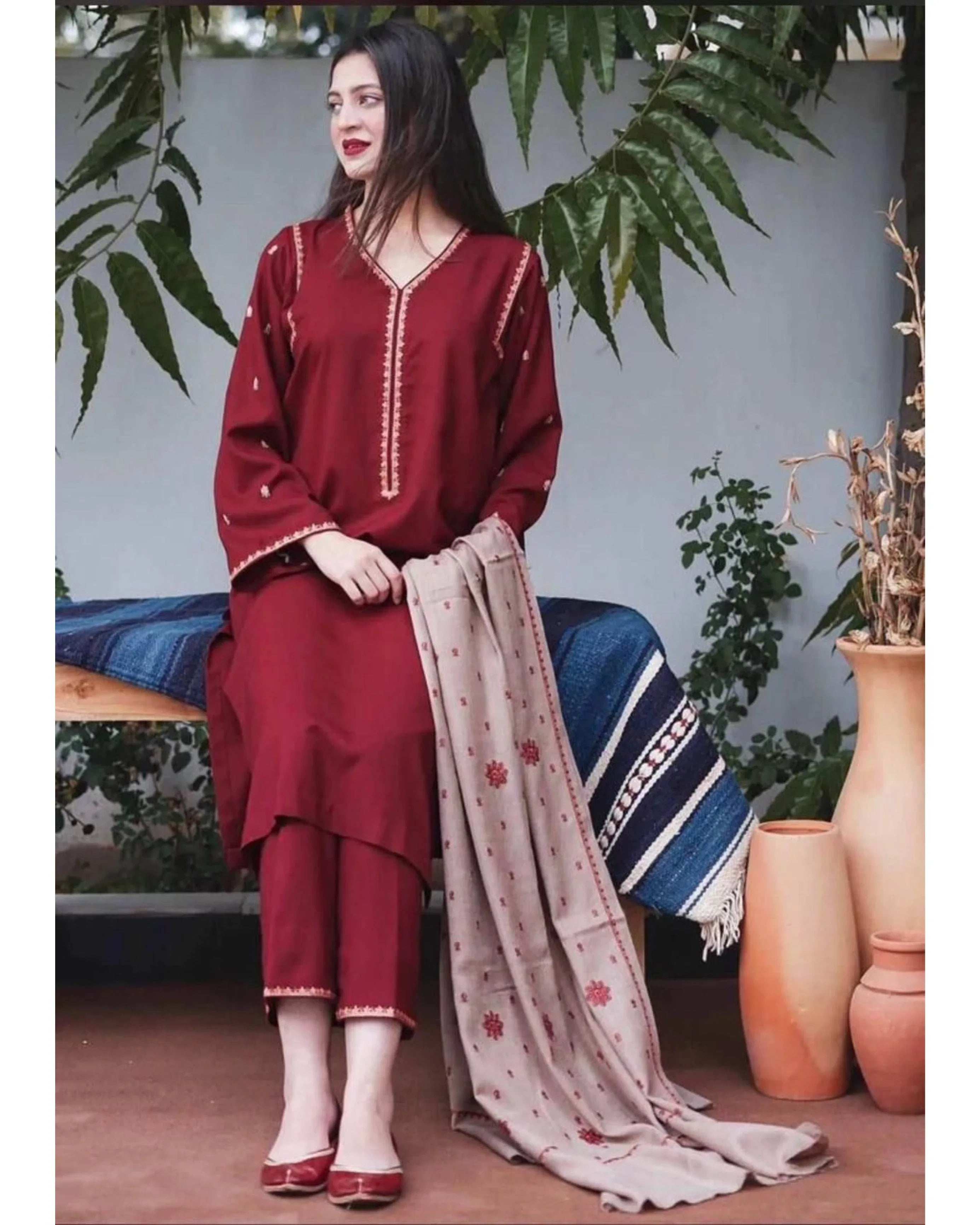 ASLING DHANAK UNSTITCHED EMB 3PC - City Cloth House