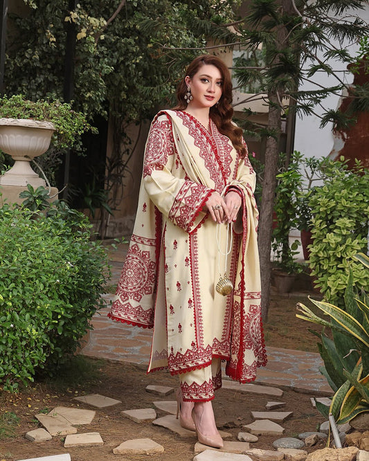 ANEESLA DHANAK UNSTITCHED EMB 3PC