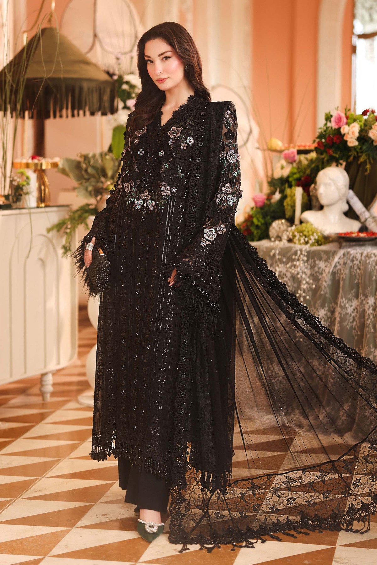 MARIA.B CHIFFON UNSTITCHED EMB D-4 SUIT