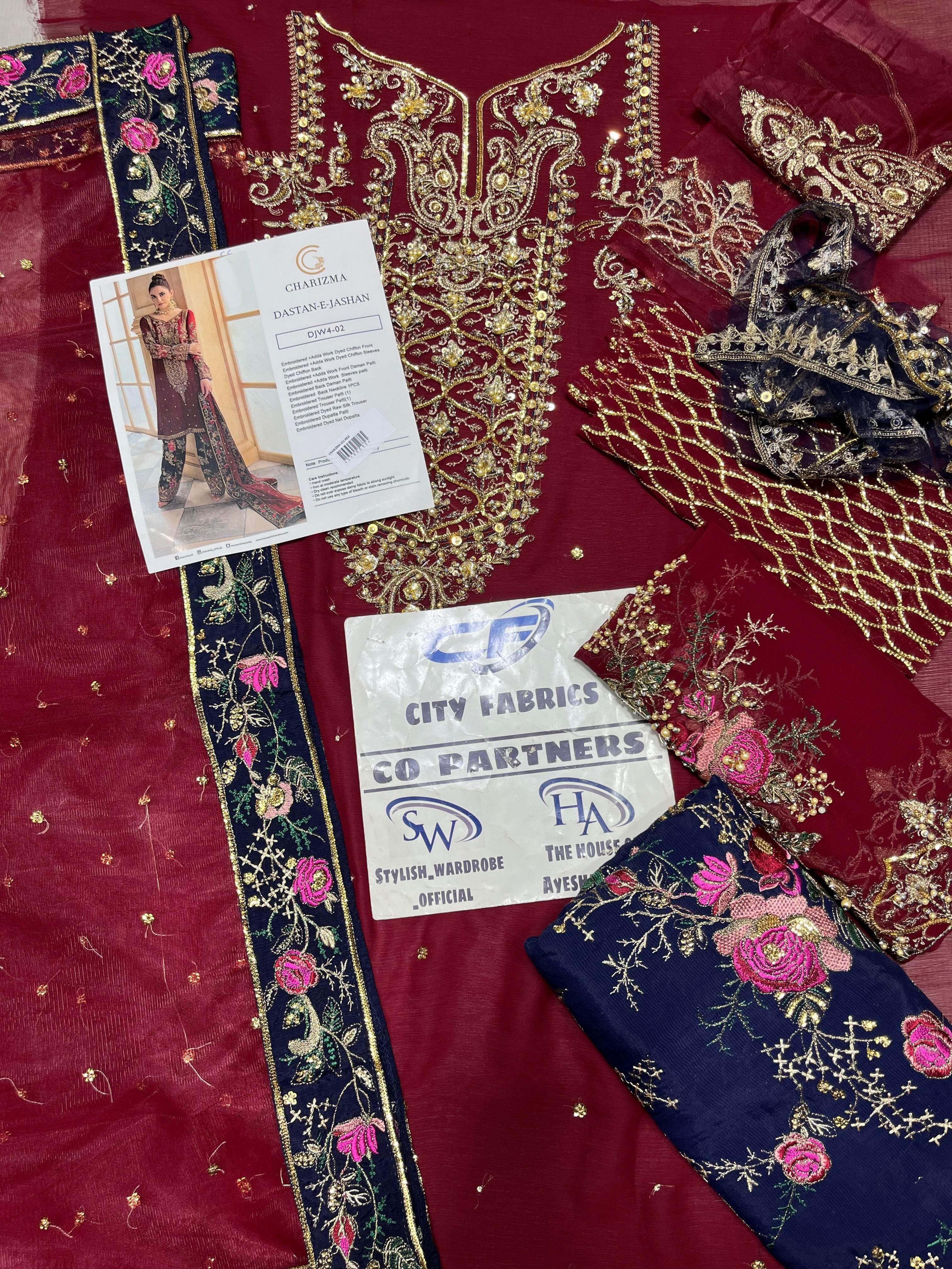 CHARIZMA CHIFFON UNSTITCHED EMB SUIT - City Cloth House