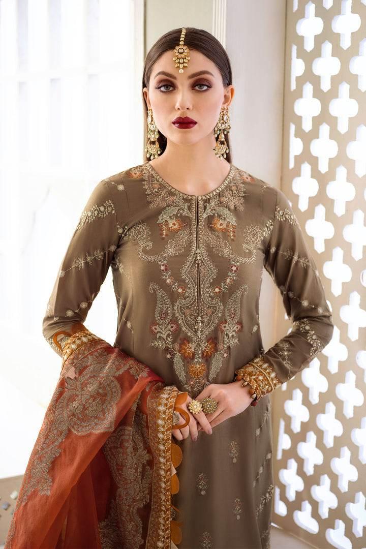 MARIA.B LAWN UNSTICH EMB 3PC RUST COFFEE (CST-603) - City Cloth House