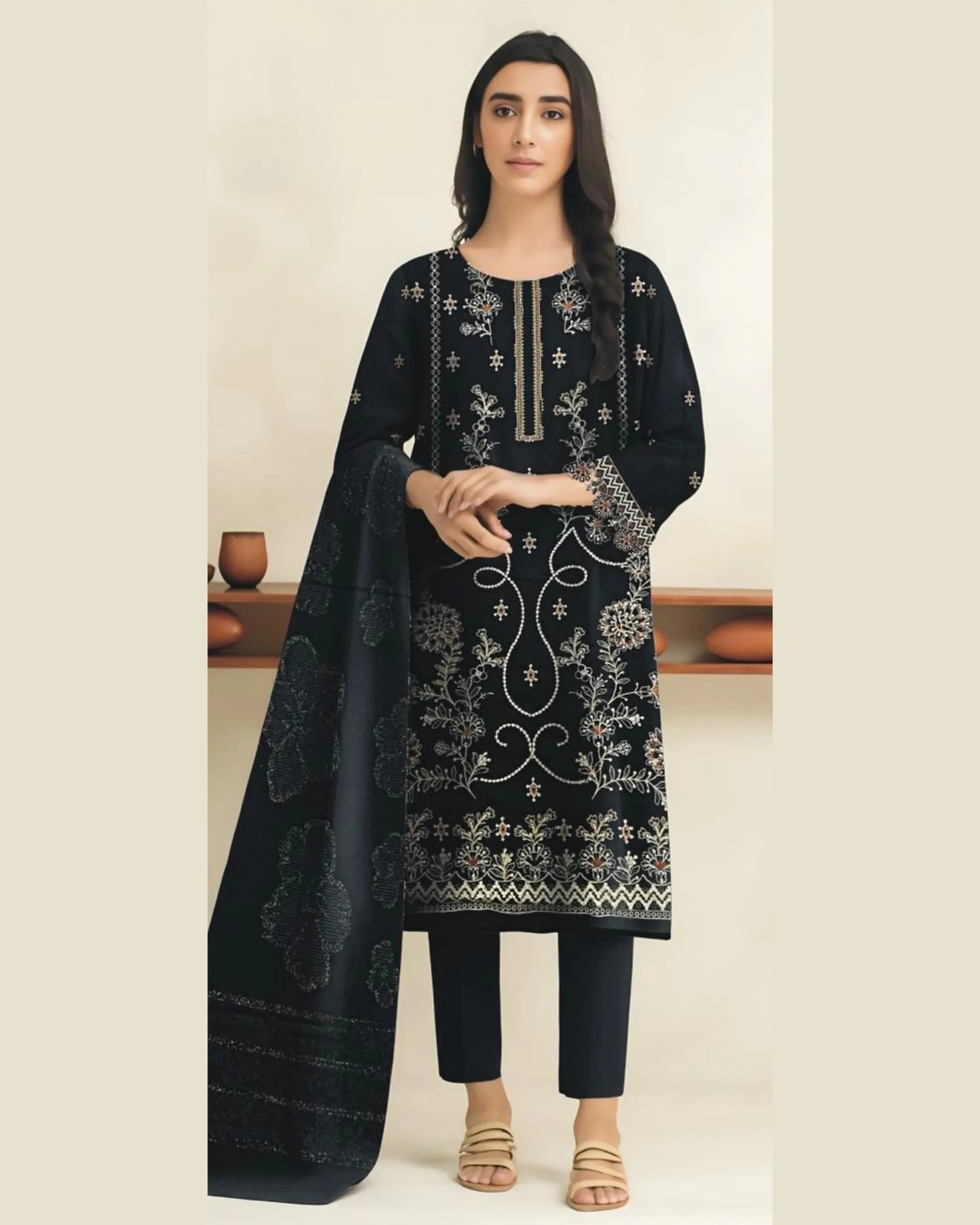 MIRAAL VOL#2 DHANAK UNSTITCHED EMB 3PC - City Cloth House