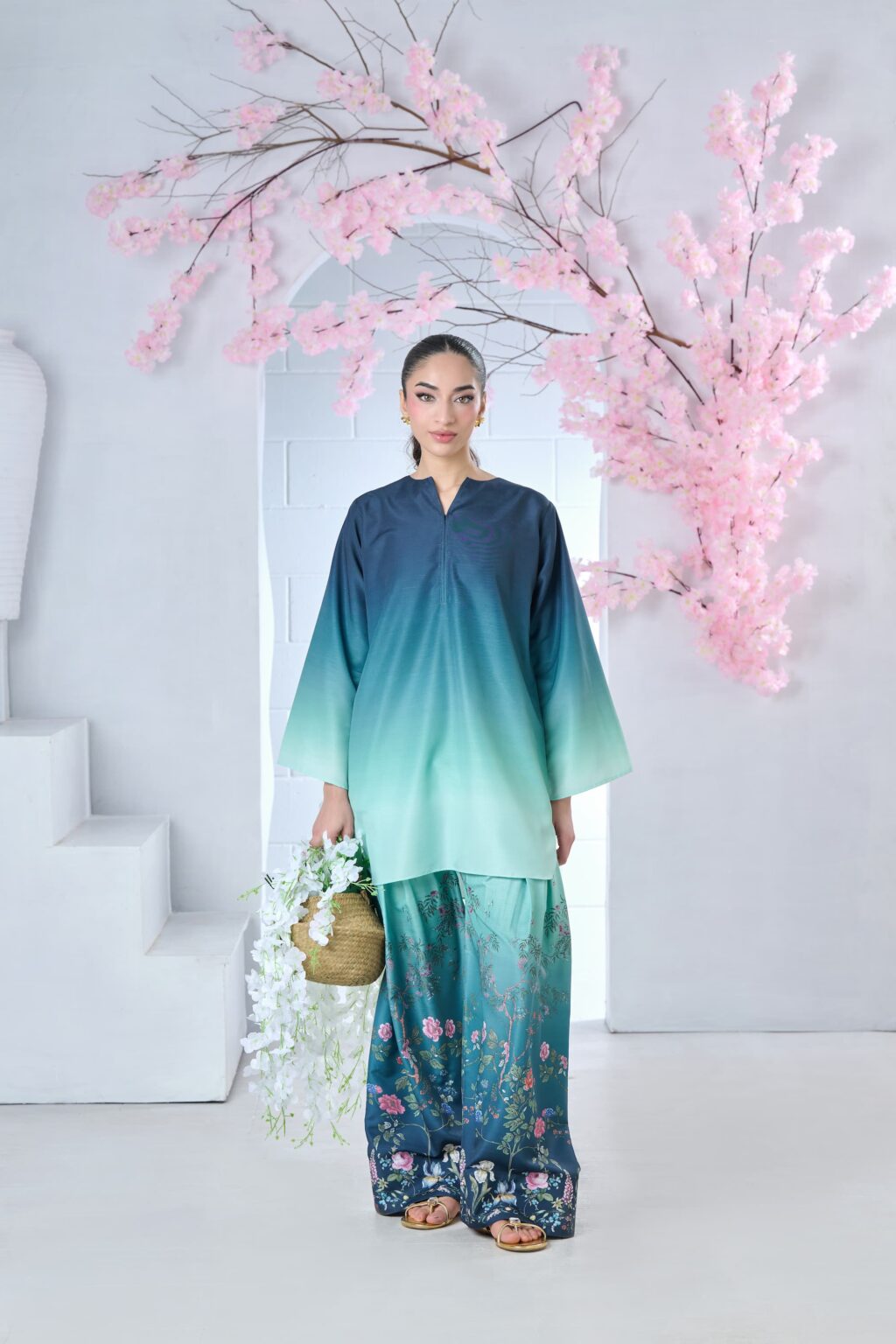 Cyanic | Printed Unstitched Shamoz silk 3pc