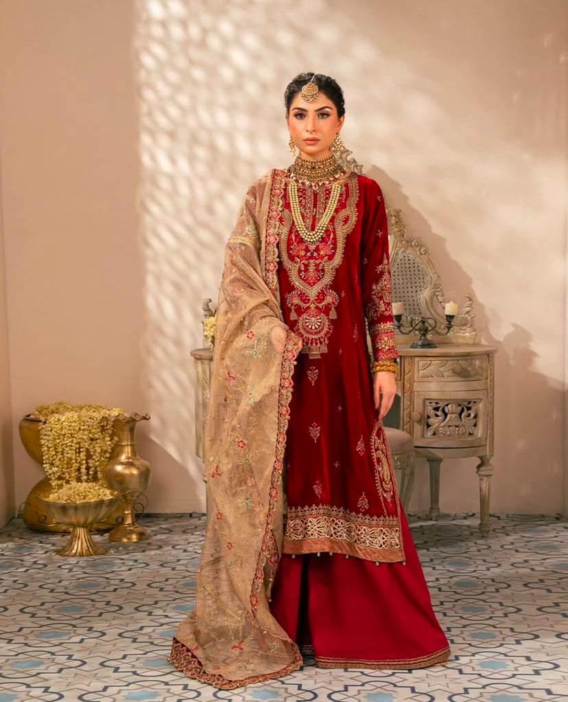 MARIA.B VELVET UNSTICHED EMB 3PC - City Cloth House