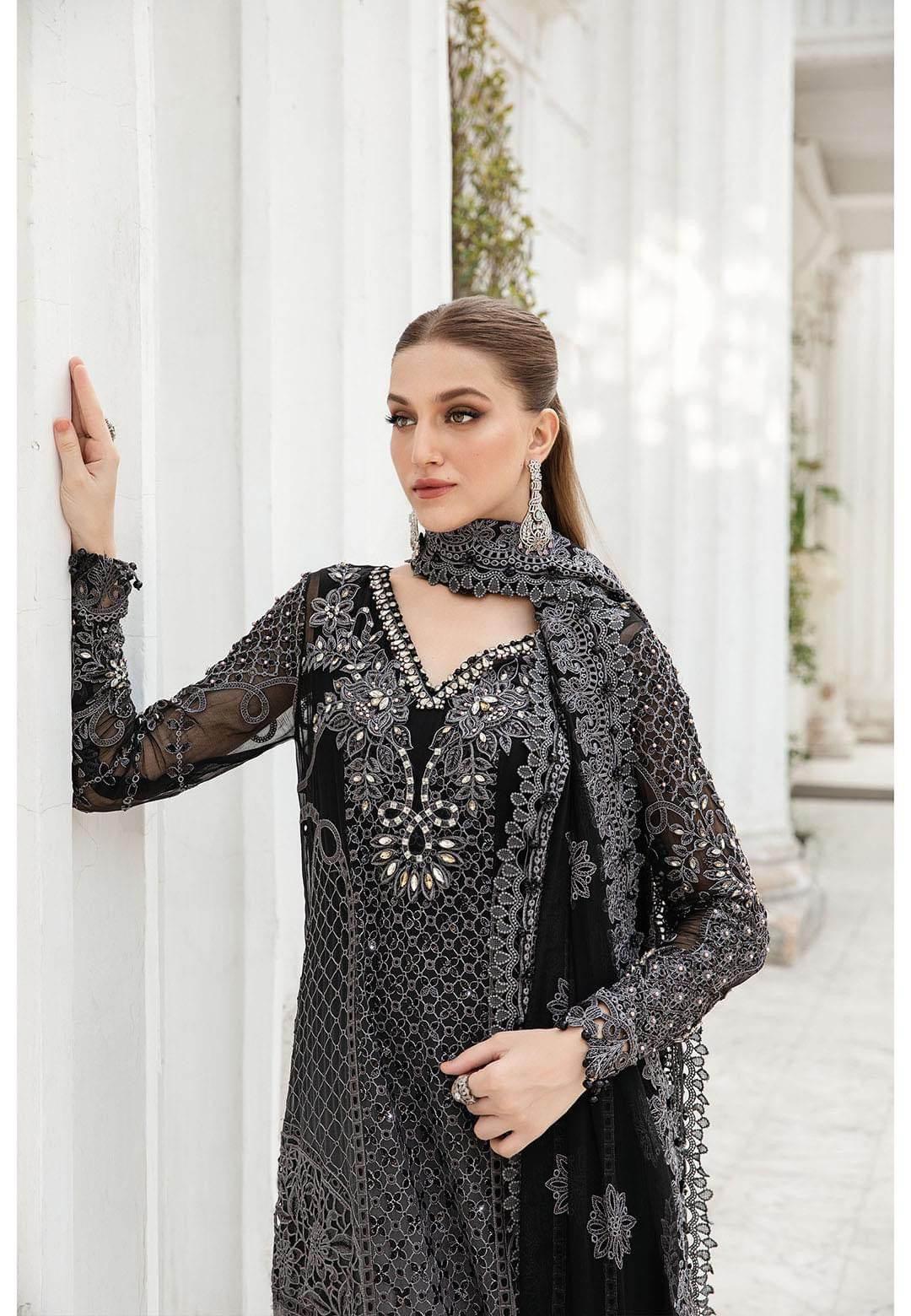 MARIA.B CHIFFON UNSTITCHED EMB SUIT - City Cloth House