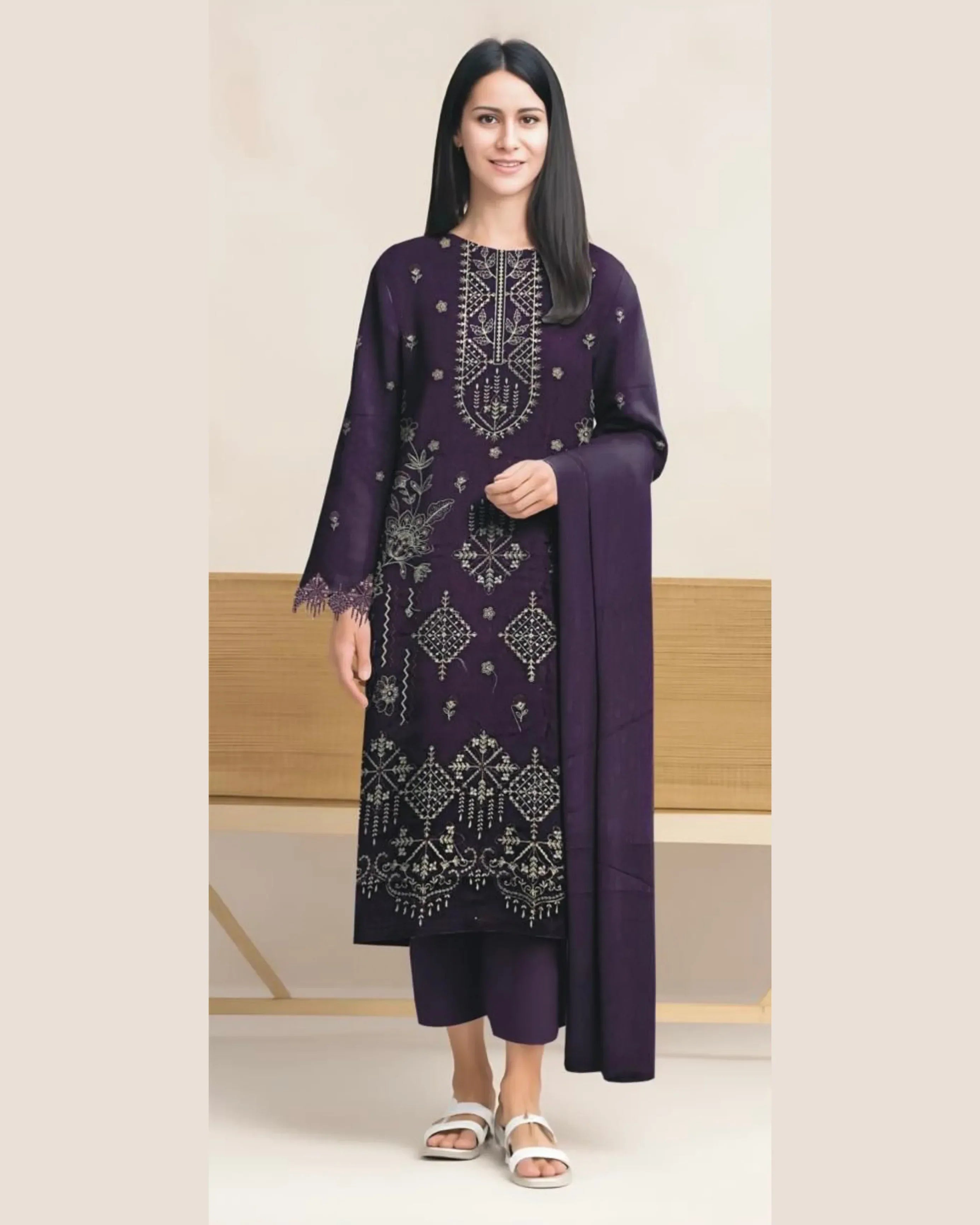 MIRAAL VOL#1 DHANAK UNSTITCHED EMB 3PC - City Cloth House