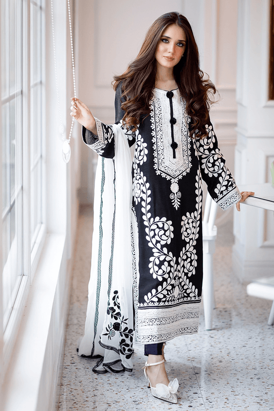 ZARKASHA LINEN UNSTITCHED EMB 3PC