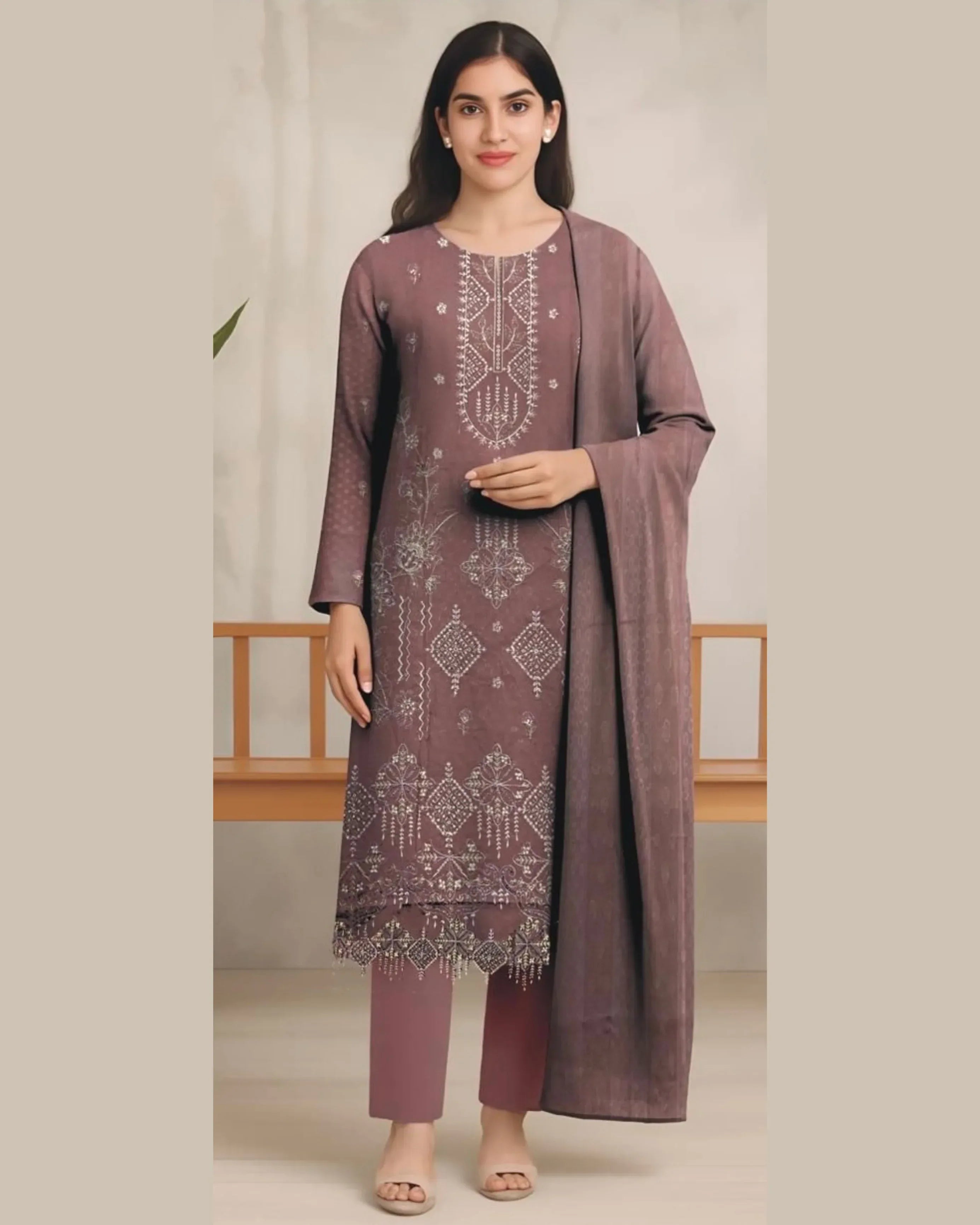 MIRAAL VOL#1 DHANAK UNSTITCHED EMB 3PC - City Cloth House
