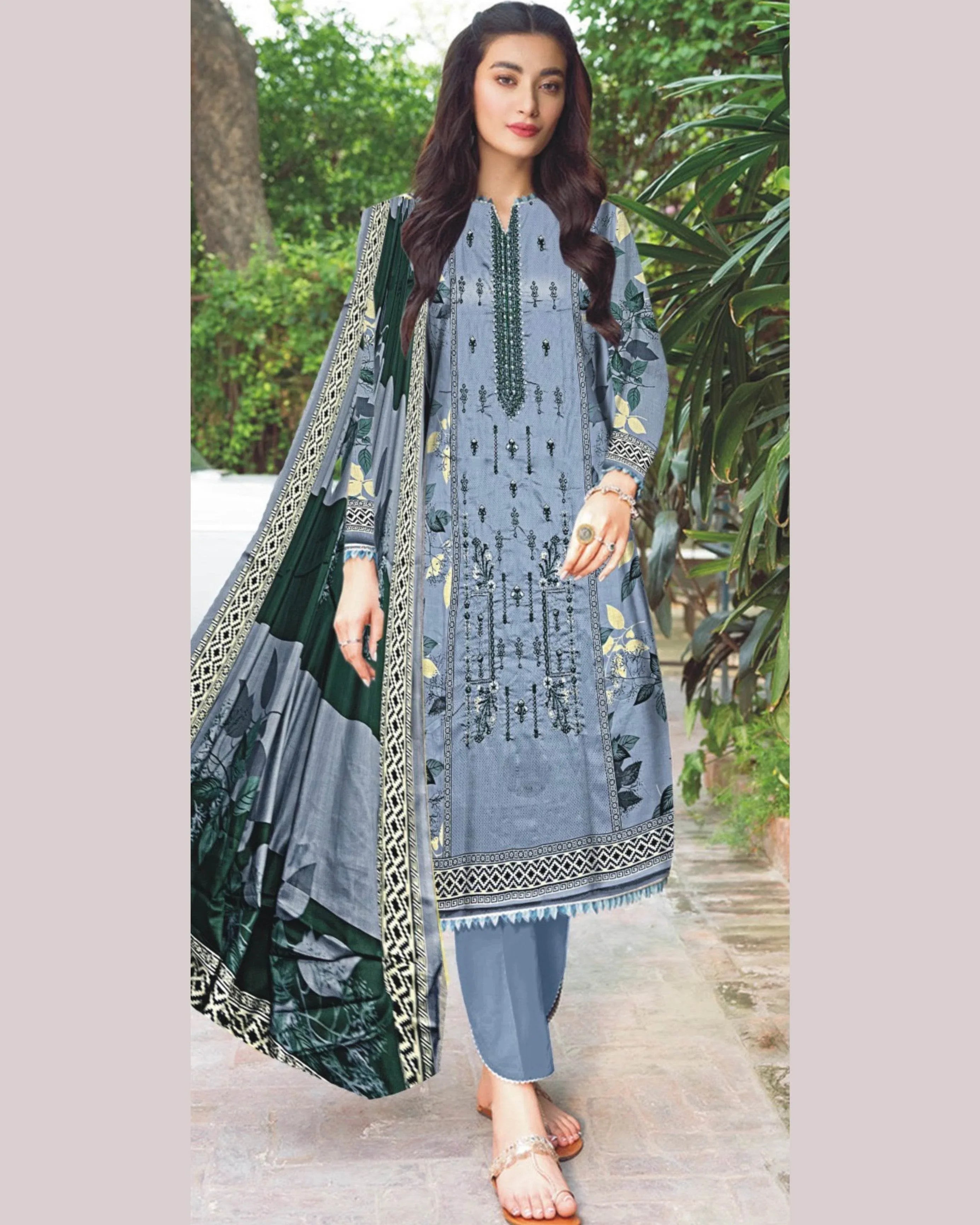 MIRAAL LAWN UNSTITCHED EMB 3PC - City Cloth House