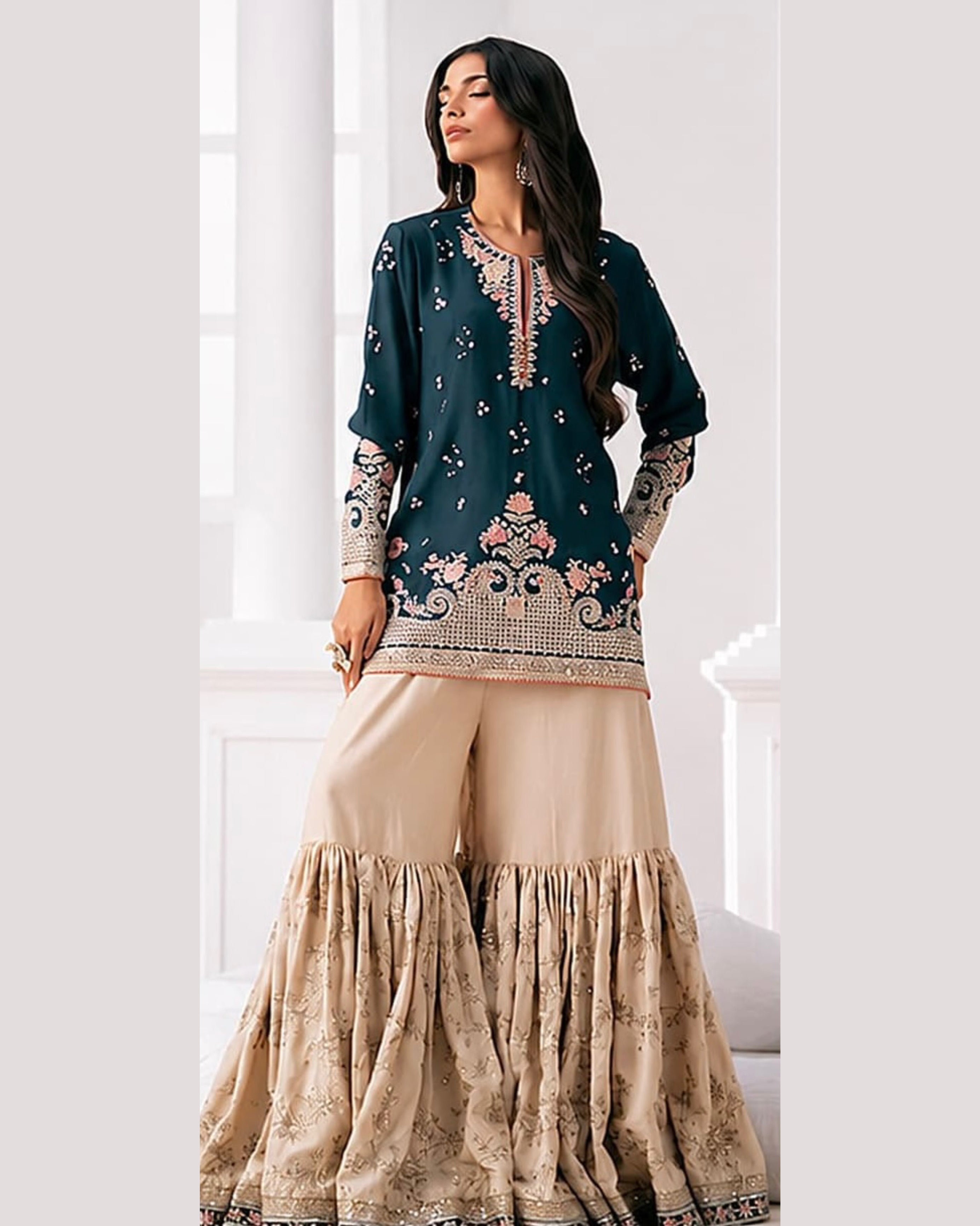 ETHNIC RAW SILK UNSTITCHED EMB SUIT