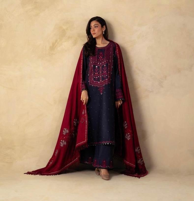 ZARA SHAHJAHAN DHANAK UNSTITCHED EMB 3PC - City Cloth House