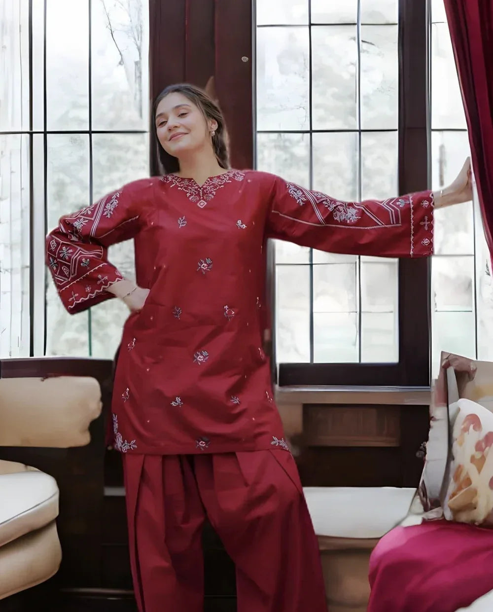 SAPPHIRE LINEN LUXURY UNSTITCHED EMB 2PC - City Cloth House