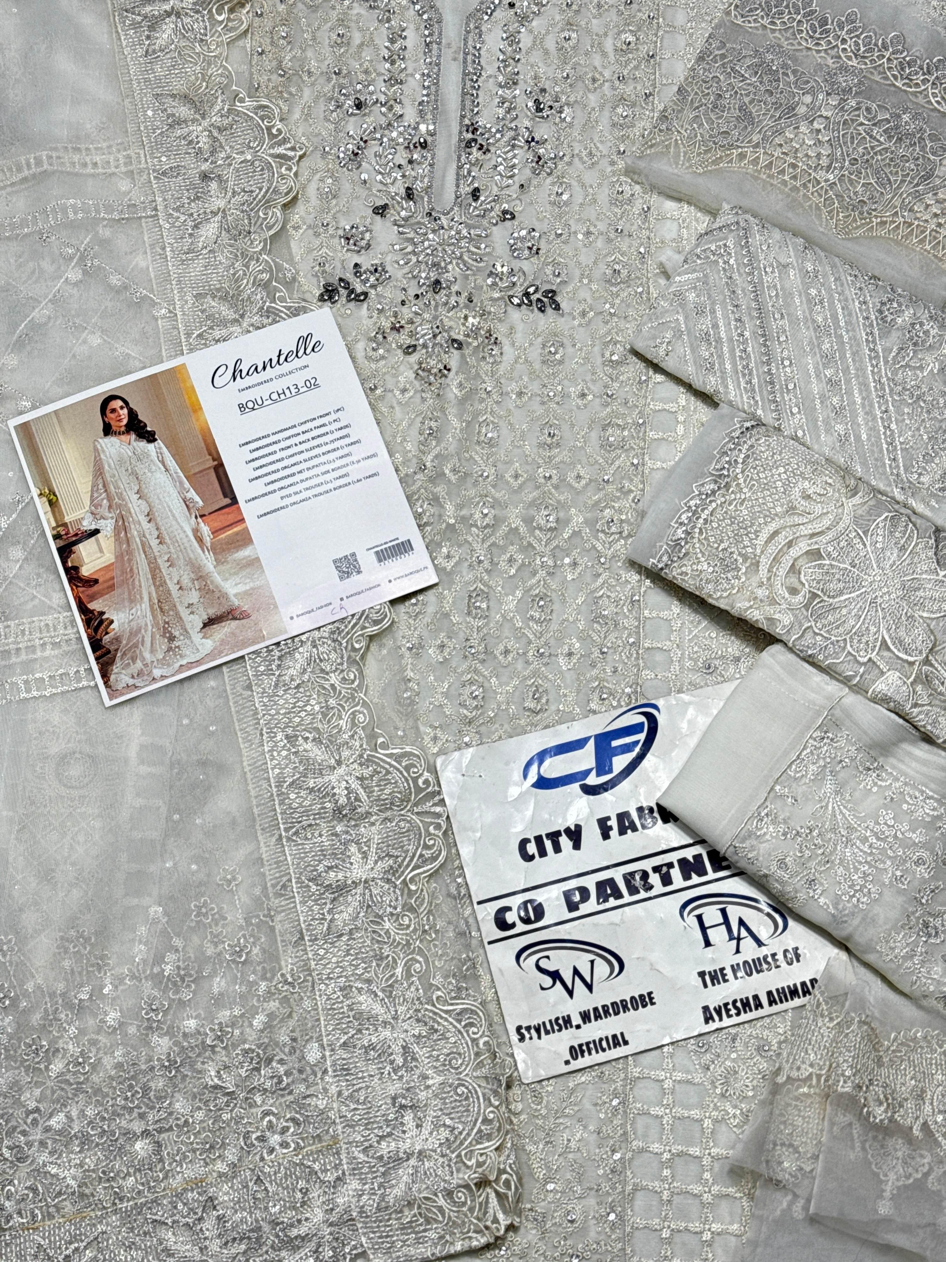 BAROQUE CHIFFON UNSTITCHED EMB SUIT - City Cloth House