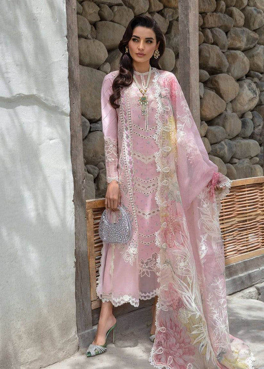 CRIMSON LAWN UNSTITCH EMB 3PC A FLORAL MESH-ROSE PINK (CSL-7B) - City Cloth House