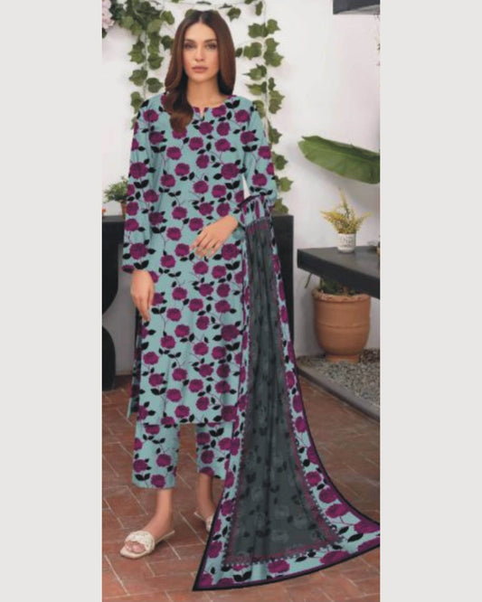 BAROQUE LAWN PRINTED UNSTICH 3PC - City Cloth House