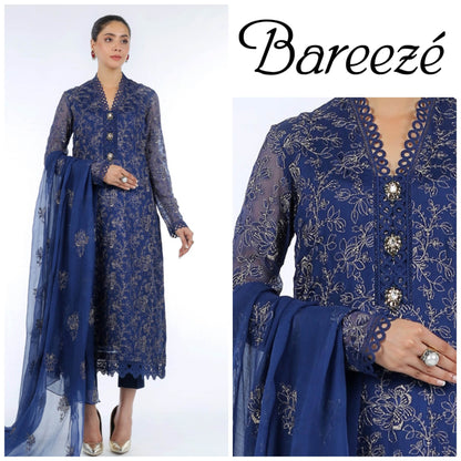 BAREEZA CHIFFON UNSTITCHED EMB SUIT - City Cloth House