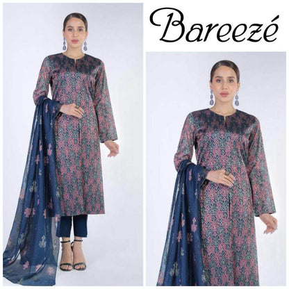 BAREEZA KHAADI NET UNSTITCHED EMB SUIT - City Cloth House