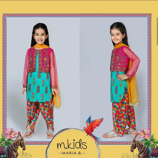 LINEN KIDS UNSTITCHED EMBROIDERED 2PIECE - City Cloth House